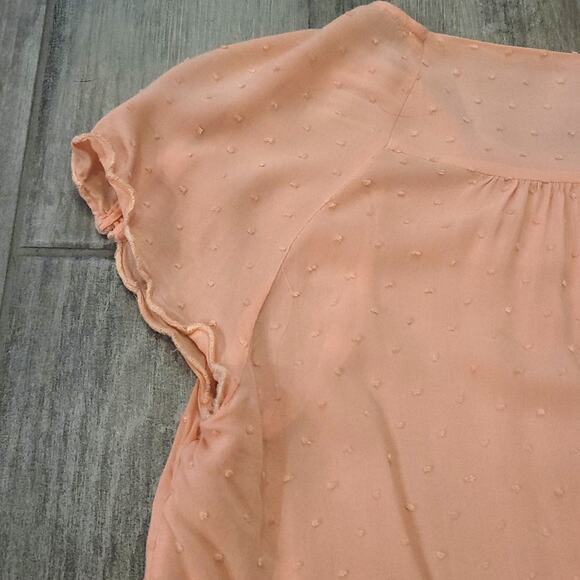 Anthropologie Maeve Top Womens Size 2 Swiss Dot Coral Button Scalloped Blouse - Picture 13 of 13